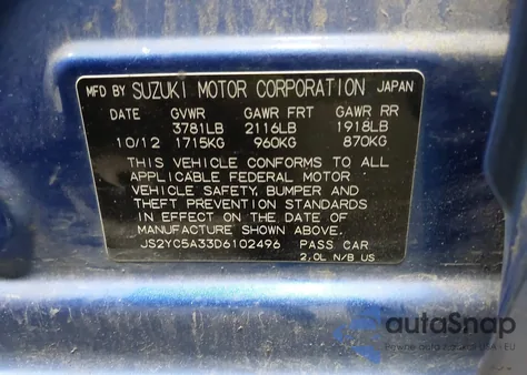 2013 Suzuki Sx4 Le/Le Popular z USA, uszkodzony, nr VIN JS2YC5A33D6102496